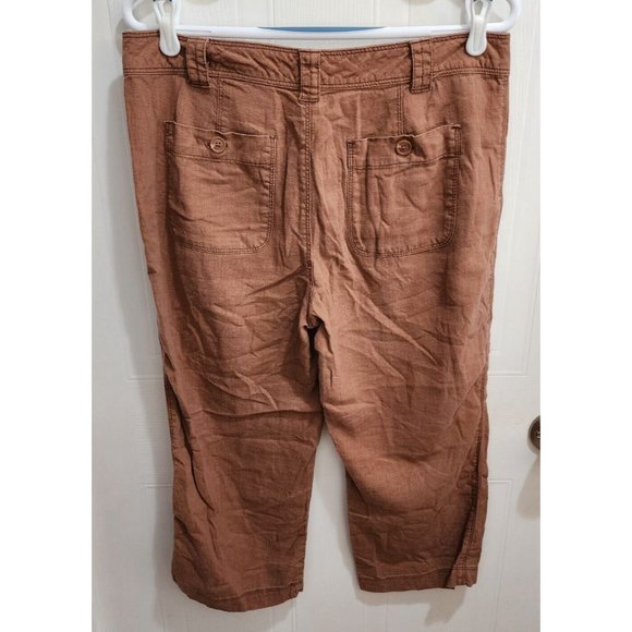 St. Johns Bay Women's Cropped Capri Pants Lightweight Linen Blend Brown Size 8 - Picture 5 of 7